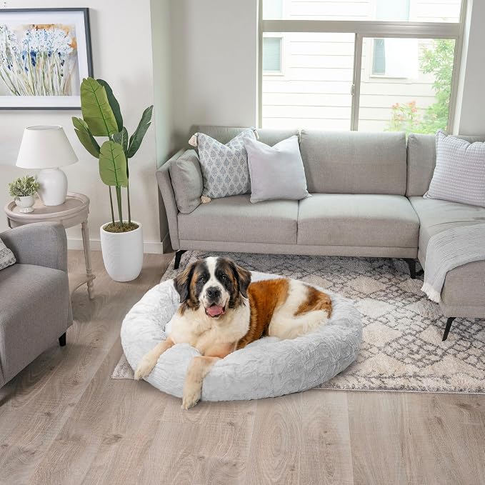 Best Friends by Sheri Original Calming Donut Dog Bed, Gray, XL, 45" | Machine-Washable Cover, Lux Faux Fur, Orthopedic Support, Sense of Security, Water-Resistant Base, XL Dogs Up to 150 lbs
