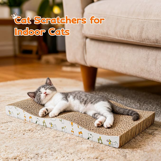 PatiencET Cat Scratch Pad 2 Pack, Waved Cardboard Cat Scratcher | Scratching Board with Catnips for Small Medium Size Cats, Kittens, Protects Furniture & Couch