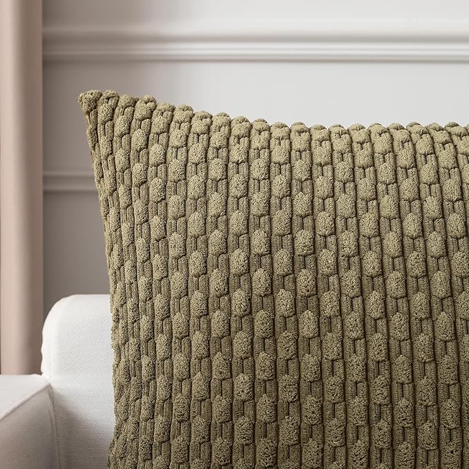 Kevin Textile Soft Corduroy 12"x20" Lumbar Pillow Cover 1 Pack, Olive Green | Boho Stripe Plush Corduroy Decorative Oblong Cushion Cover Modern Farmhouse Home Decor for Sofa Couch Bed Chair