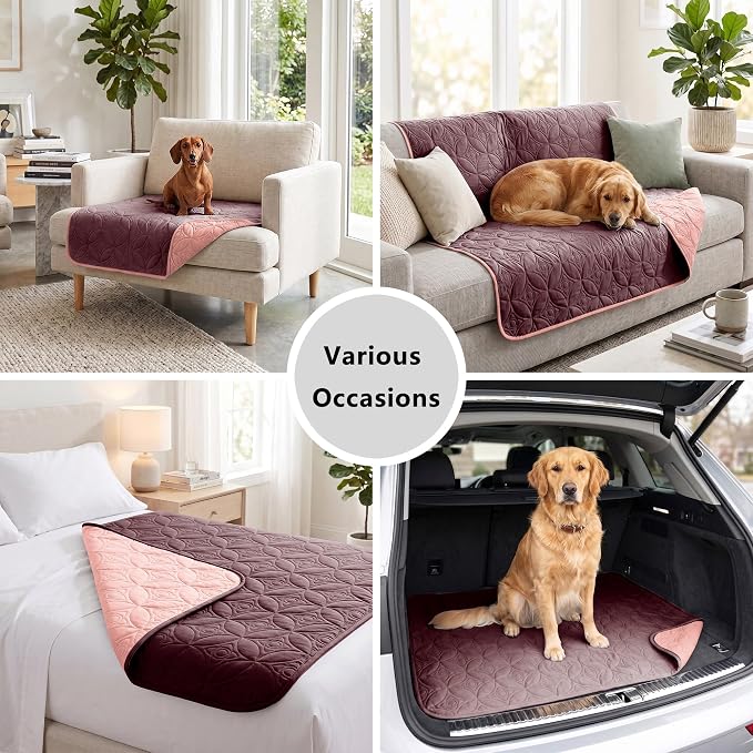 Waterproof Couch Cover for Dogs - Washable Pets Furniture Protector | TPU Leak-Proof Liner, Lightweight & Reversible, Fits Chair, Sofa, Bed, 30" x 30" , Burgundy/Pink