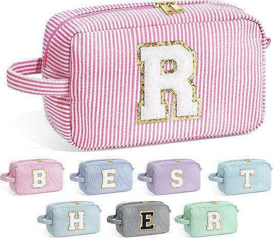 YOOLIFE Gifts for Women - Personalized Monogram Initial Pink Cute Makeup Bag for Women, Reusable Cosmetic Bag, Perfect for Daily Use, Makeup, Toiletry