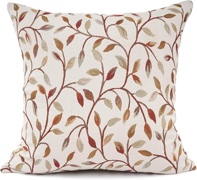 YOUR SMILE Classical Embroidery Jacquard Beige Leaf Pattern Square Decorative Throw Pillow Case Cushion Cover 18 x 18 inch