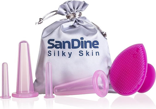 Face Cupping Set - Cupping Therapy Sets - Facial Cupping System - Silicone Massage Cups - Double Chin Reducer - Cupping for Cellulite Kit - Ideal to Shape Your Cheeks and Chin - by Sandine (Pink)