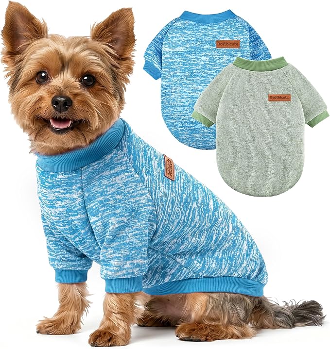 2 Pack Dog Sweaters for Small Dogs Girl Boy Winter Fleece Clothes Warm Soft Dog Sweatshirt Outfit for Dogs Cats Pet Apparel (Light Blue+Matcha Green, S (Back: 11.8", Chest: 15.7", 5.5-10 lbs))