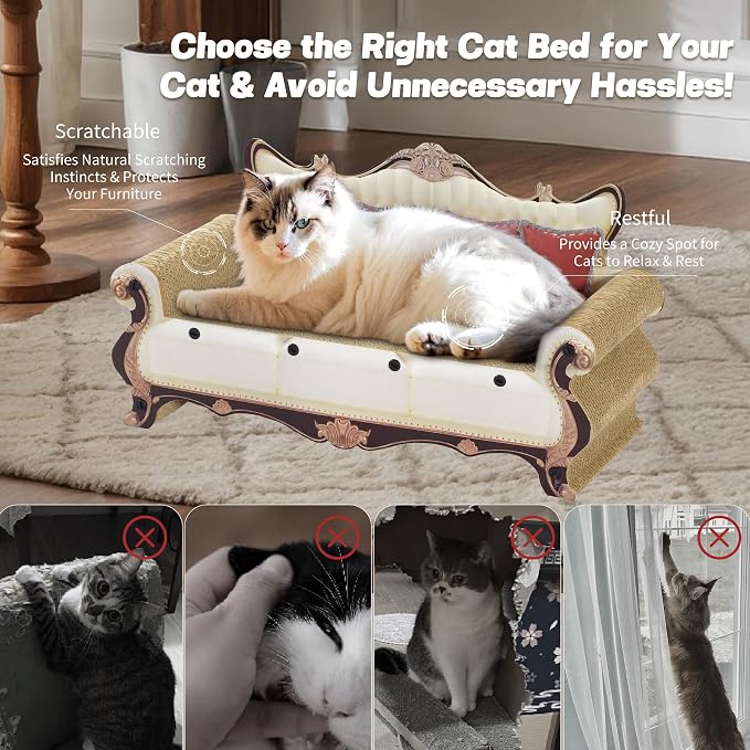 Luxury Cat Scratcher Sofa Bed, Cardboard Couch Shape Scratching Lounge, for Indoor Cats Kittens Kitties Rest&Play（23.6''*9.8''*12.6''）