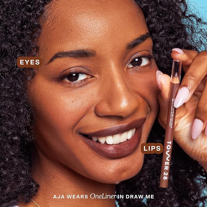 Tower 28 OneLiner - Multi-Use Creamy Lip Liner, Eyeliner & Face Makeup Pencil for Sensitive Skin - Hydrating, Vegan Formula with Shea Butter - Matte, Long-Lasting Finish - Chocolate Brown (1 Count)