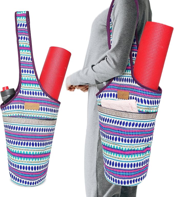 ALLEN & MATE 100% Cotton Canvas Yoga Mat Bag - Shoulder Strap Carrier Large Size Pocket Zipper Storage Yoga Bag holds more Accessories & Pilates Mats