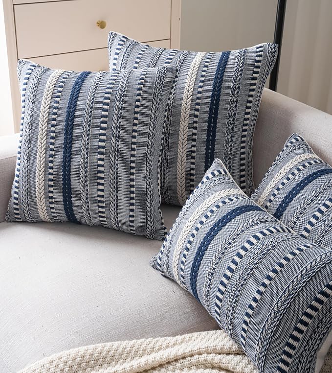Cethom Boho Lumbar Pillow Covers 14x36 Long, Farmhouse Decorative Couch Pillow Cases, Navy Blue Accent Pillows of Bed, Sofa Bedroom Living Room Home Decor Cushion Cover, Pack of 1