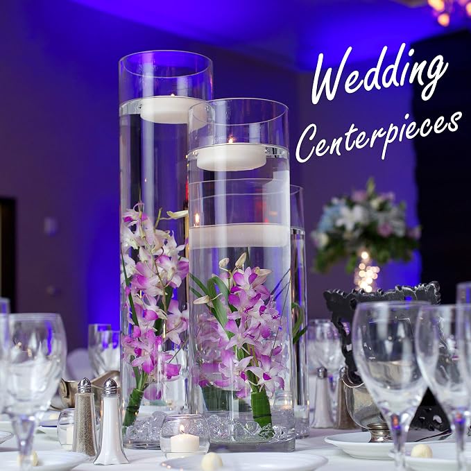 CYS Excel Clear Glass Cylinder Flower Vase, 14" Height x 4" Diameter, Elegant Hand-Blown Glass Wedding Floral Centerpiece Versatile Hurricane Candle Holder