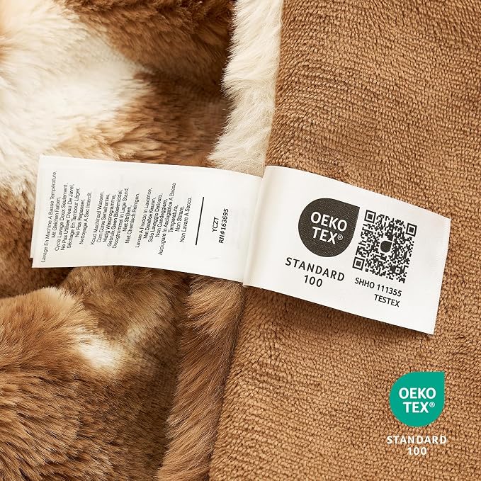 Cozy Bliss Deluxe Striped Rabbit Faux Fur Throw Blanket, Soft Fluffy Warm Plush Blanket for Winter, Modern Homr Decor, Tie-dye Brown 60"x80"