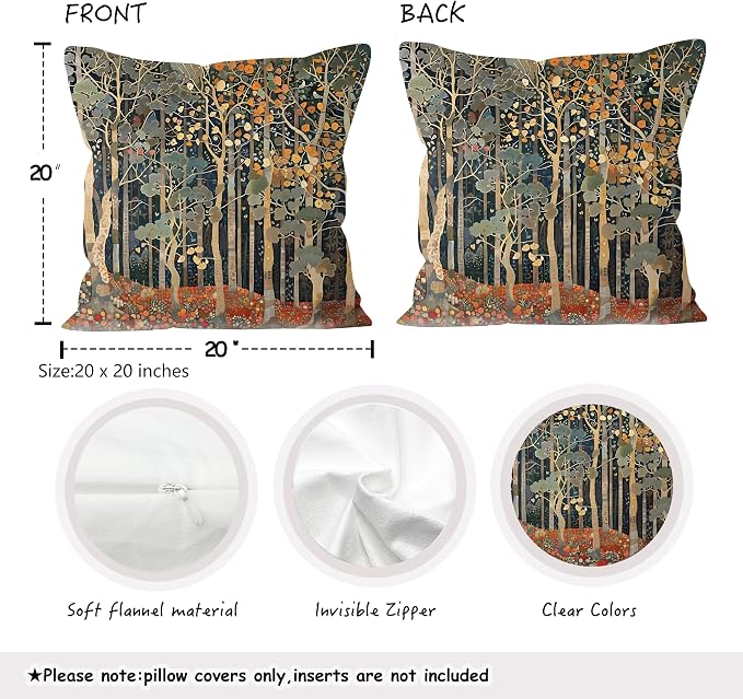 452 Rustic Fall Forest William Morris Style Pillow Covers 22x22 | Fall Autumn Home Room Decor, Vintage Botanical Nature Decorative Throw Pillow Covers for Home Bedroom Living Room Set of 2