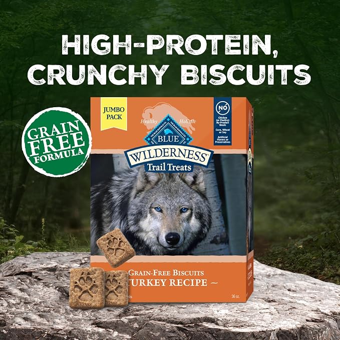 Blue Buffalo Wilderness Trail Treats Turkey Crunchy Dog Biscuits, 36 oz | Real Turkey #1 Ingredient, High Protein & Grain-Free Dog Snacks, Great for Training, No Artificial Preservatives
