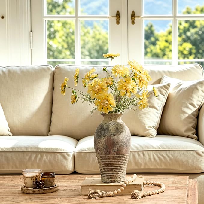 LUKA Ceramic Rustic Flower Vase Home Decor-11 inches Large Tall Retro Vases | Vintage Vases Living Room Kitchen Bedroom Decorations for Home Bookshelf Office Coffee Desk Dining Fireplace (11"Tall)