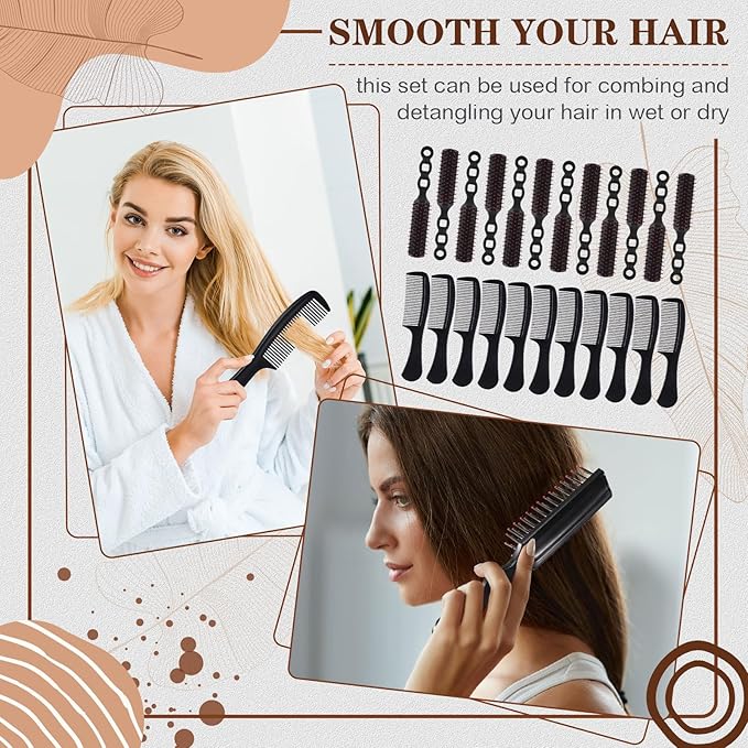 Baderke 48 Pcs Combs Set Bulk Hair Brushes for Homeless Individually Wrapped Hair Brush and Comb for Women Hotel Nursing Charity Travel(Black)