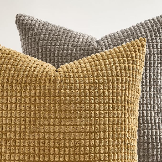 Topfinel Pack of 4 Gold Brown Throw Pillow Covers 18x18 Inch for Living Room Couch Bed, Boho Farmhouse Home Decor Cushion Cases,Soft Corduroy Accent Square Cushion Covers 45x45 cm(Yellow,Brown)