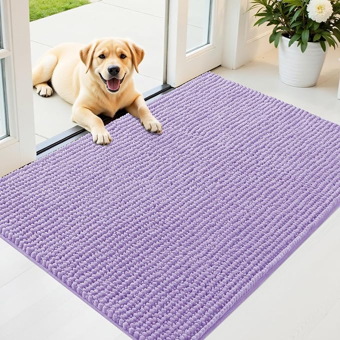 OLANLY Dog Door Mat for Muddy Paws 44x32, Extra Absorbent Chenille Mud Mat | Lavender, Absorbs Moisture and Dirt, Non-Slip Machine Washable Doormat, Quick-Drying Indoor Entryway Floor Mat for Dogs