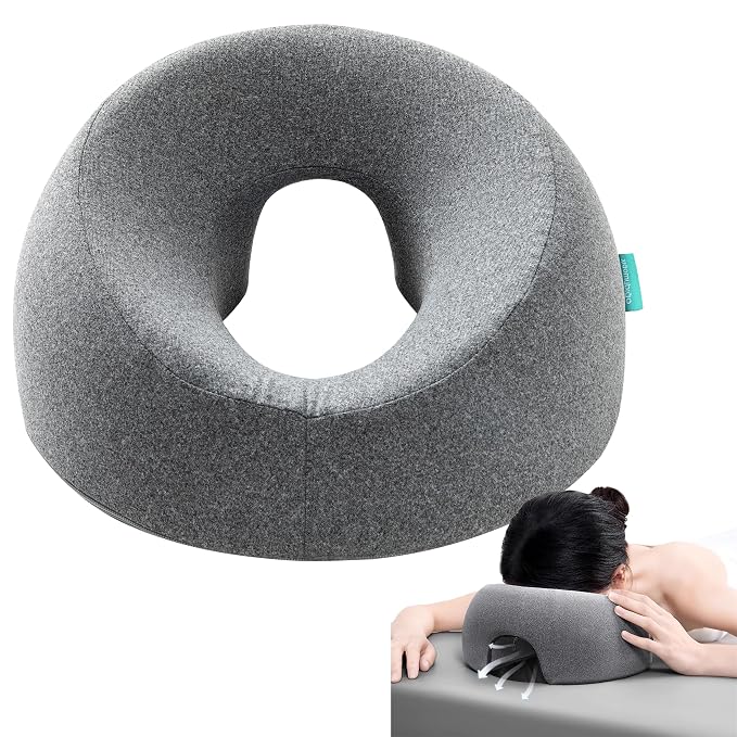 xiaomubiao Face Down Pillows for Massage Table, Massage Headrest for Bed, Face Pillow for Stomach Sleeping, BBL Pillow After Surgery Post Eye Surgery & Vitrectomy Recovery, Removable Cover Grey
