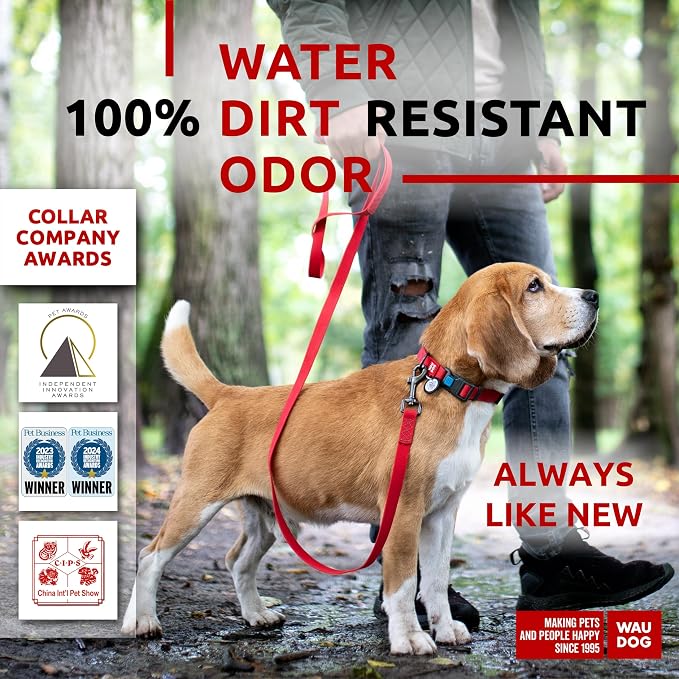 WAUDOG Waterproof Dog Collar Airtag Holder QR Tag Small Medium Large Dogs | Water and Dirt Resistant, Quick Dry QR Pet Tag Adjustable Durable Comfort for Male and Female Dogs Outdoor Walking Training