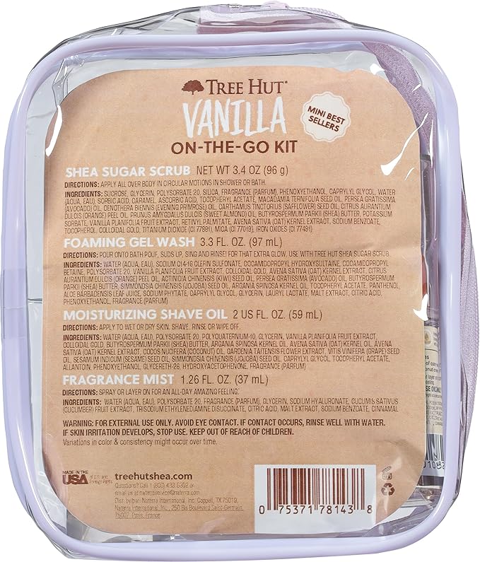 Tree Hut Mini Vanilla Everything Shower Gift Set, Mothers Day Gifts, Exfoliating Sugar Scrub, Foaming Gel Wash & Whipped Body Butter, Hydrating & Moisturizing Self-Care Gift Set for Smooth Skin