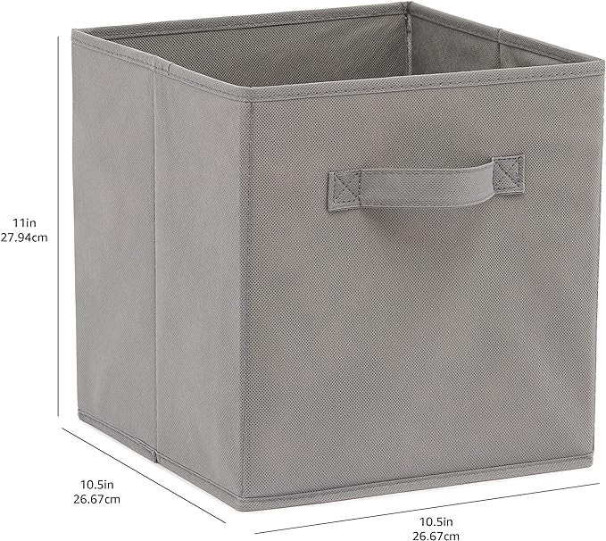Amazon Basics Collapsible Fabric Storage Cubes Organizer with Handles, Sturdy, Foldable, Space-Saving, 10.5"x10.5"x11", Gray, 6-Pack