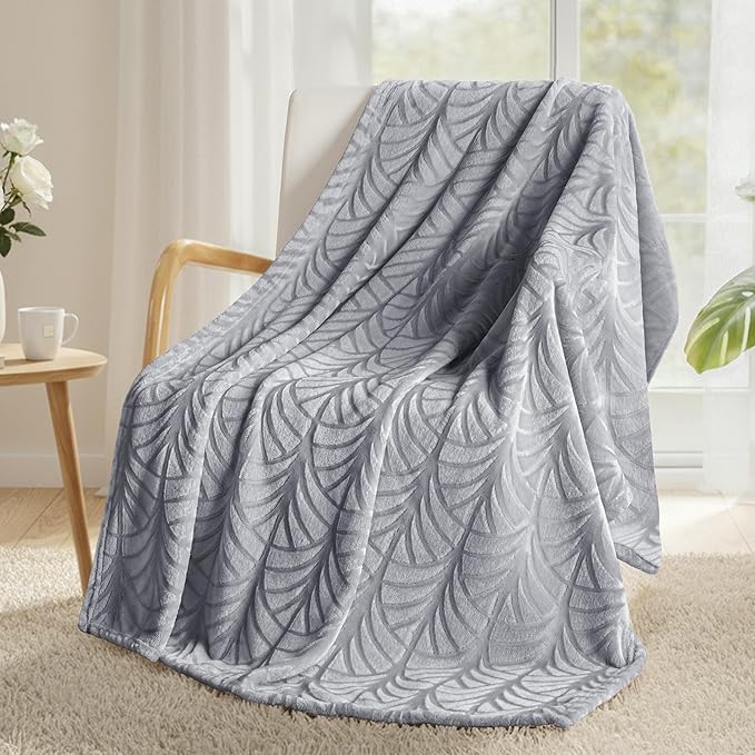 Whale Flotilla Soft Flannel Fleece Throw Blanket for Couch, Silver Grey | Cozy Lightweight Breathable Velvet Sofa Throws, Plush Fluffy Vintage Pattern Decorative Blanket for Bed, All Season, 50"x60"