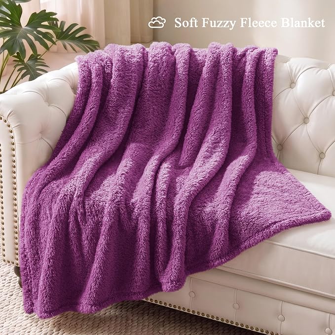 Exclusivo Mezcla Soft Plush Fleece Throws Blanket for Couch Sofa Bedroom | Lightweight Fuzzy Fluffy Blanket for All Seasons, Cozy Velvet Throws for Women Men, Machine Washable, 50"x60", Purple