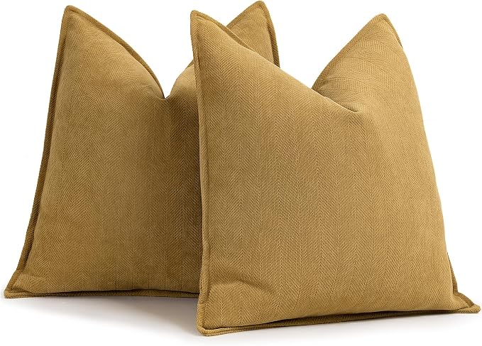 Mustard Yellow Throw Pillow Covers 16x16 Set of 2 Chenille Pillow Covers with Elegant Design Soft and Luxurious Decorative Throw Pillows for Couch, Bed, and Home Decor