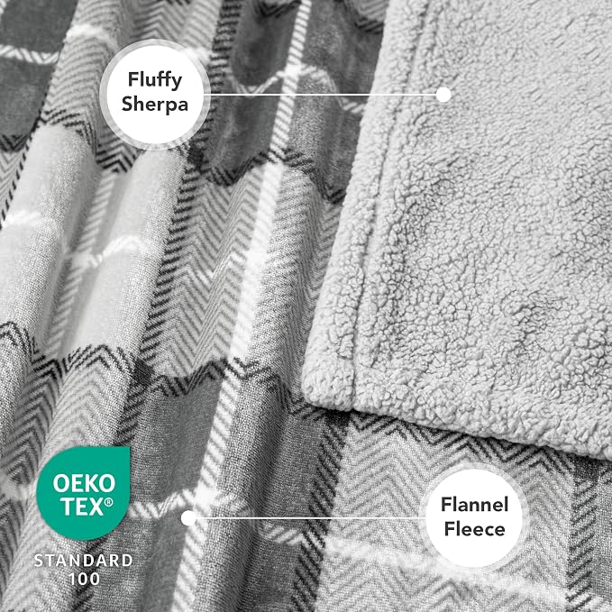 PetAmi Waterproof Dog Blanket for Large Pet Cat, 60x80, Plaid Light Grey | 460 GSM Sherpa Fleece Reversible, Pee Proof, Furniture Protector Cover for Couch Sofa Bed Kennel, Washable, Extra Large
