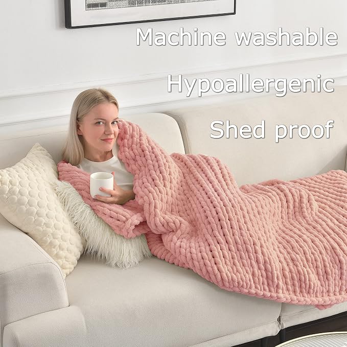 Maetoow Chenille Chunky Knit Blanket,Handmade Cozy for Home Decor,40×50,Rose Pink