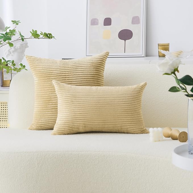 Home Brilliant 12x20 Pillow Cover Decorative Striped Corduroy Rectangle Cushion Cover Oblong Pillow Cover for Couch, 12 x 20 Inches, Taupe