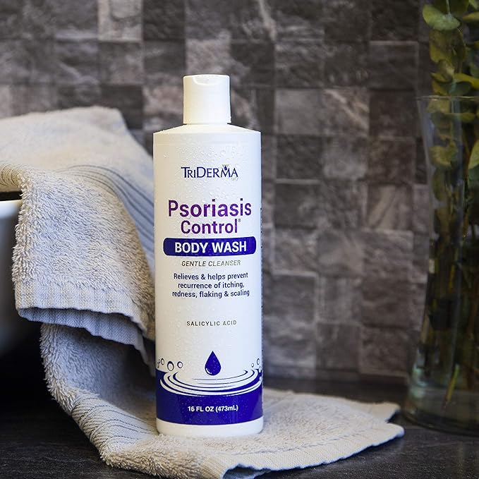 TriDerma Psoriasis Control Body Wash - Gentle 2% Salicylic Acid Cleanser, AP4 Aloe Vera Gel - Psoriasis Treatment Soothes Itching, Redness, Flaking - No Cortisone or Coal Tar - 16 oz