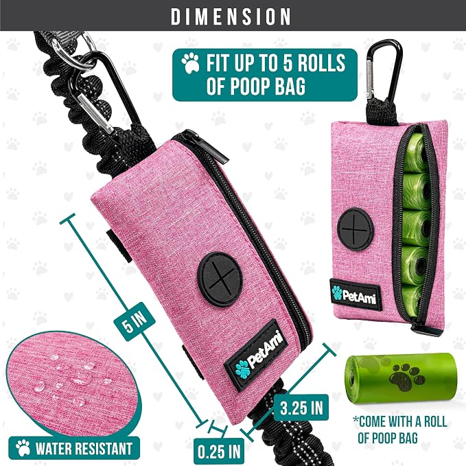 PetAmi Dog Poop Bag Holder for Leash, Pet Waste Bag Dispenser, Pink