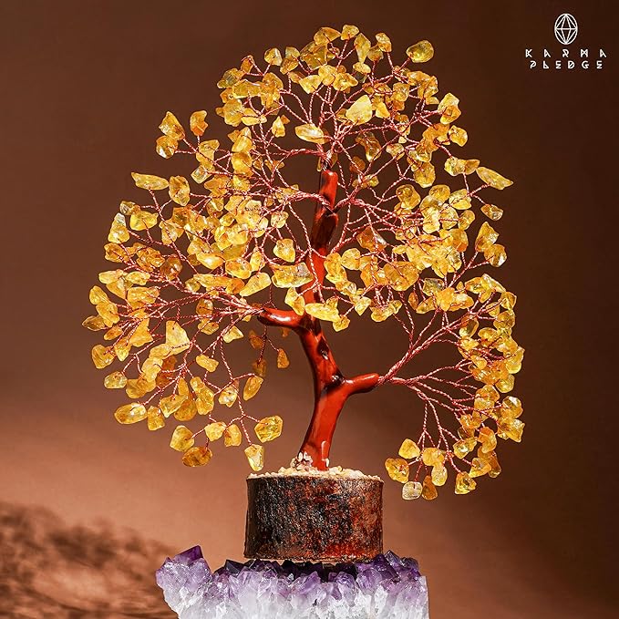 Crystal Tree of Life Birthday Gifts for Women, Men, Friends, Handmade Home Decor, Office, Room Decoration, Citrin Healing Crystal Chakra Tree for Money, Positivity, Good Luck Gifts for Her, Mom & Dad