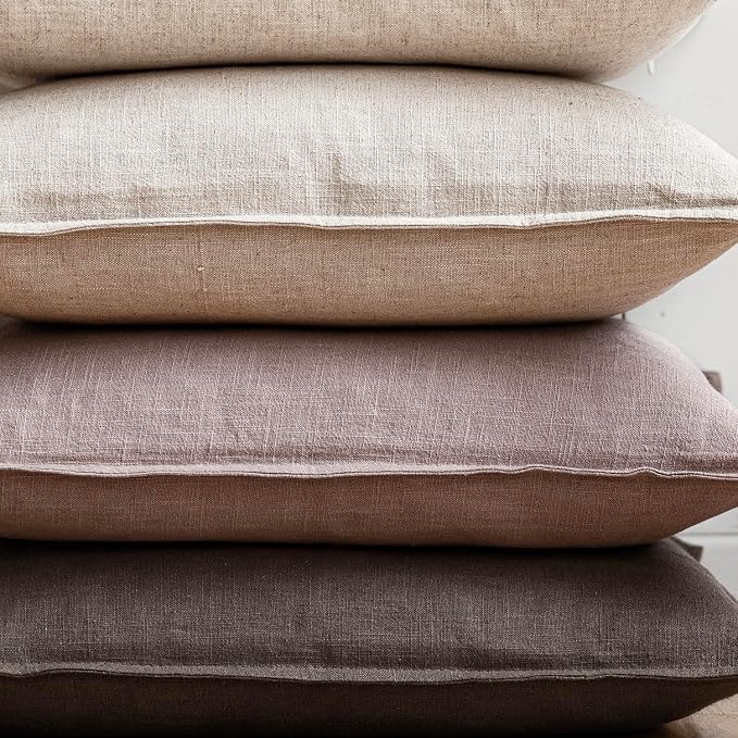 Foindtower Set of 2, Decorative Linen Solid Throw Pillow Covers Soft Accent Euro Cushion Case Boho Farmhouse Pillowcase for Chair Couch Sofa Bedroom Living Room Home Decor 26 x 26 Inch Dusty Pink