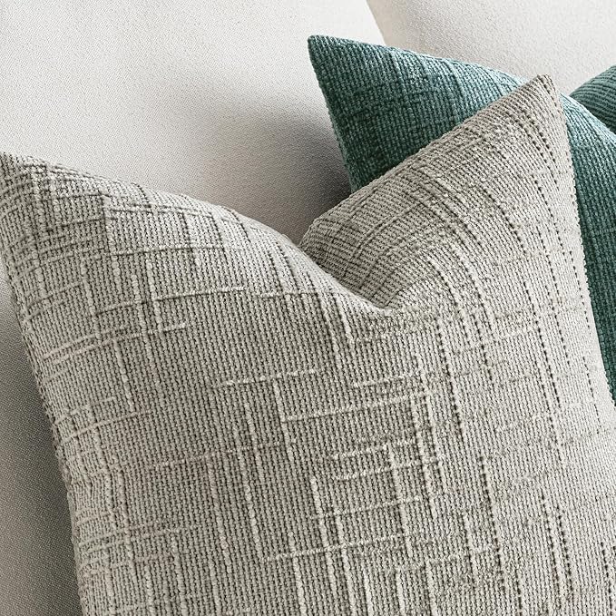 MIULEE Chenille Textured Throw Pillow Covers Light Grey 20x20 Set of 2 | Slubby Decorative Pillows, Boho Farmhouse Home Decor, Modern Neutral Cushion Covers for Couch Sofa Bed Living Room