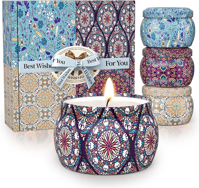 TranquilBliss Scented Candle Set, 4 Pack Soy Wax Candles, 120H Burn Time, Ideal Gifts for Women, Birthday Presents