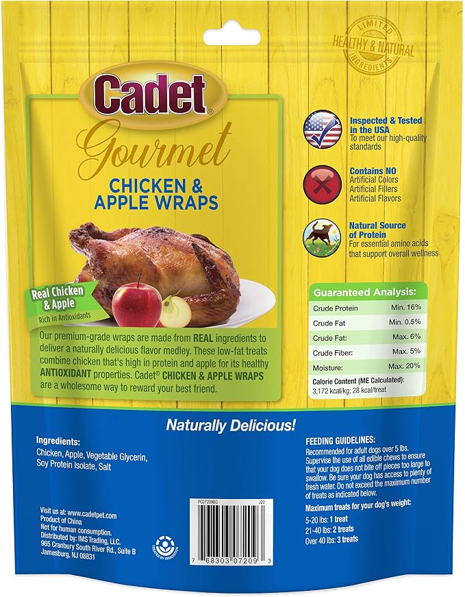 Cadet Gourmet Chicken & Apple Wrapped Biscuits Dog Treats, 14 oz | Made with real chicken & apple, dog treats wraps, crunchy healthy dog treats, great for training, for small & large breeds
