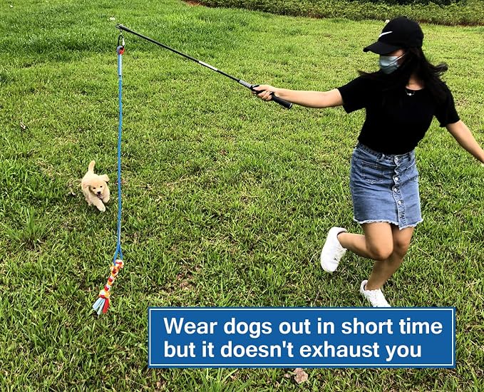 Interactive Flirt Pole Toy for Dogs Chase,Outdoor Exercise,Agility Training | Durable Teaser Wand with Pet Fleece Rope Tether Lure,for Small Medium Large Breeds High Energy Dogs Herding and Tug of war