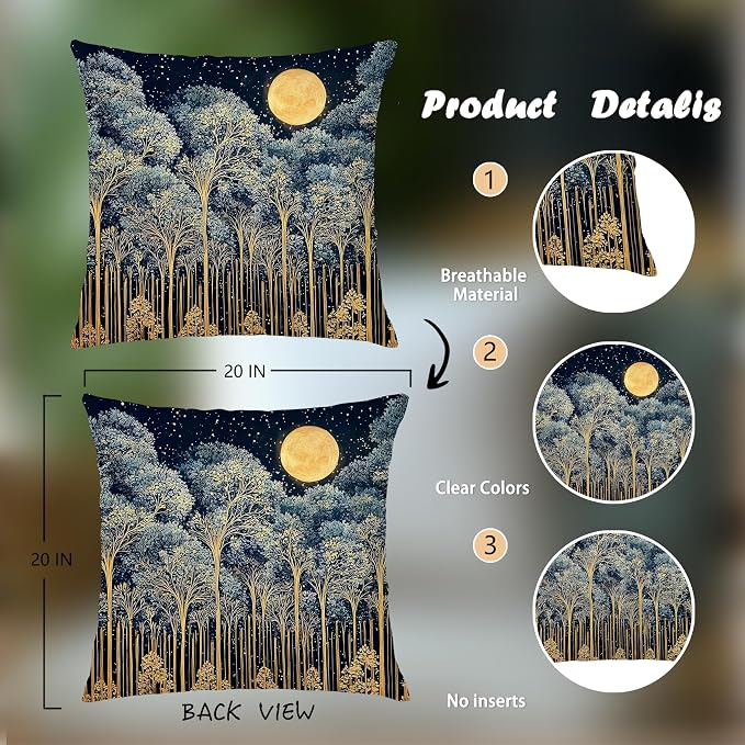 Rustic William Morris Night Forest Green Moon Decor Pillow Covers 18x18,Vintage Botanical Nature Landscape Decorative Throw Pillow Covers for Home Bedroom Living Room