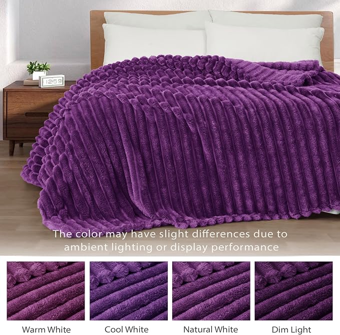 Exclusivo Mezcla Striped Twin Size Fleece Blanket for Bed, Couch, 60"x80" | Soft Breathable Cozy Bed Blankets, Lightweight Plush Fluffy Fuzzy Jacquard Decorative Blankets