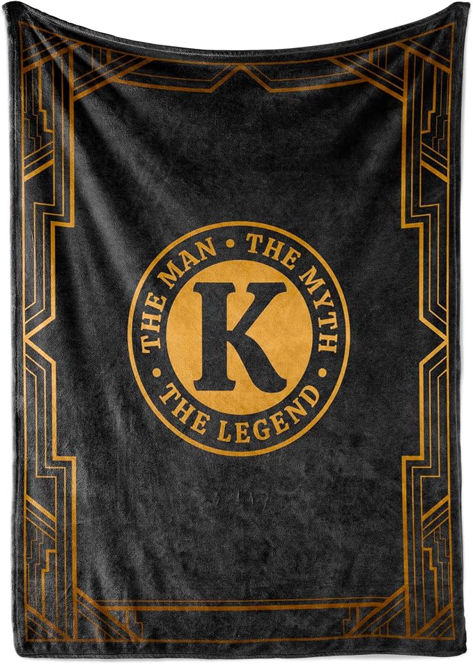 Gifts for Men, Initial Mens Blanket, Birthday Gift for Him, 60"x 80", K | Soft 350 GSM flannel throw with initial legend design for dads, husbands and grandpas, ideal for birthdays or Christmas