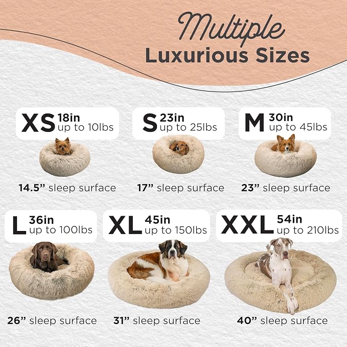Best Friends by Sheri Original Calming Donut Dog Bed, Taupe, Small, 23" | Machine Washable, Shag Faux Fur, Orthopedic Support, Sense of Security, Water-Resistant Base, Small Dogs Up to 25 lbs