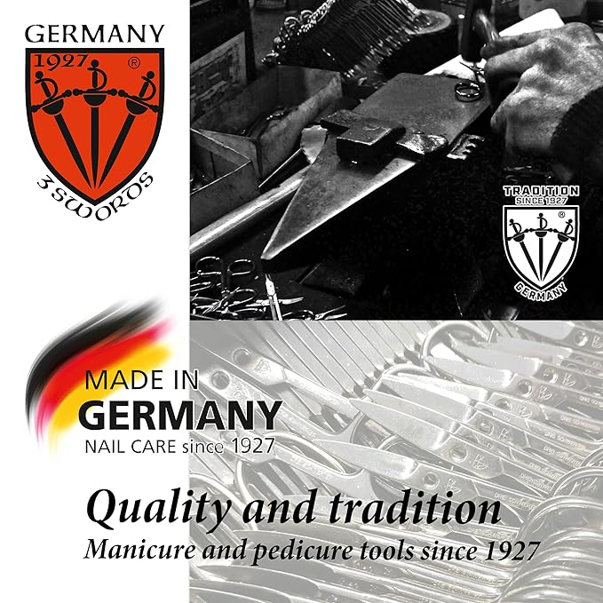 3 Swords Germany - brand quality 6 piece manicure pedicure grooming kit set for professional finger & toe nail care scissors clipper genuine leather case in gift box, Made in Solingen Germany (13907)