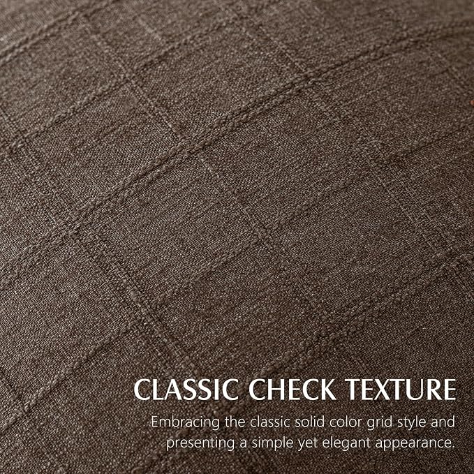Foindtower Set of 2 Decorative Linen Check Throw Pillow Covers Neutral Farmhouse Vintage Cushion Covers Modern Boho Home Decor for Sofa Chair Couch Bedroom Living Room,24×24 Inch,Dark Brown