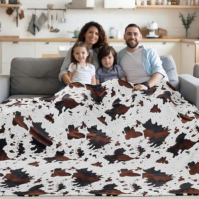 Bnuitland Cow Printed Fleece Flannel Throw Blanket, 300 GSM Double Sided Fuzzy Fluffy Blanket for Bed Sofa Couch Travel, Super Soft Lightweight for Adults and Kids, 90×108 inch