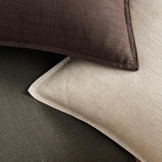 EMEMA Euro Sham Decorative Linen Throw Pillow Covers 24x24 Inch Dark Brown | Boho Farmhouse Neutral Couch Throw Pillows for Bed Pack of 2 Accent Pillowcase Modern Sofa Cushion Livingroom Home Decor