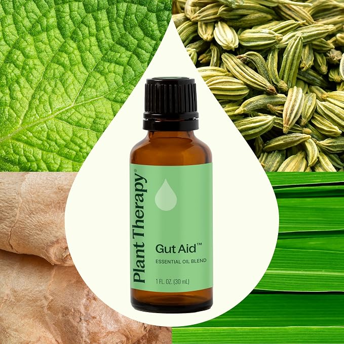 Plant Therapy Gut Aid Essential Oil Blend 30 mL (1 oz) 100% Pure, Undiluted, Natural Aromatherapy, Digestive Support for Motion Sickness, Gas, Bloating, and Indigestion