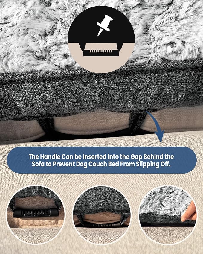 Calming Extra Large Dog Bed for Couch, 45 x 37 inch Removable Couch Cover for Dogs Washable, Non-Slip Fluffy Plush Dog Sofa Mat for Furniture Protector - Grey