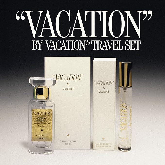 VACATION Sunscreen Eau de Toilette Bundle, Beach Coconut Perfume, Unisex Scent of Sunscreen & Summer, Bundled Travel Size Perfume Gift Set, Full Size 1 Fl. Oz. + Mini 0.338 Fl. Oz.