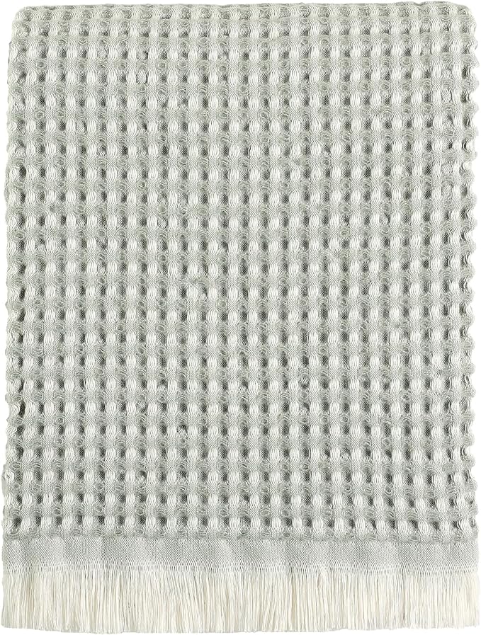 CREVENT Farmhouse Boho Knitted Throw Blanket for Couch Sofa Chair Bed Home Decoration, Soft Warm Cozy Light Weight for Spring Summer Fall (50''X60'' Waffle Green)